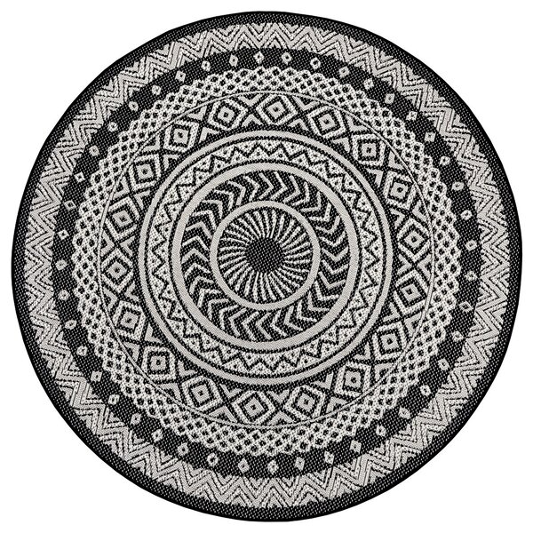 Hanse Home Collection koberce Kusový koberec Flatweave 104855 Black / Cream – na von aj na doma - 120x120 (priemer) kruh cm