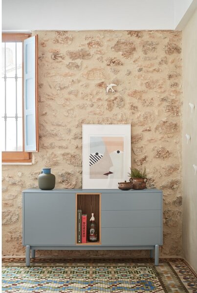 Modrá/sivá nízka komoda 140x76 cm Corvo – Teulat