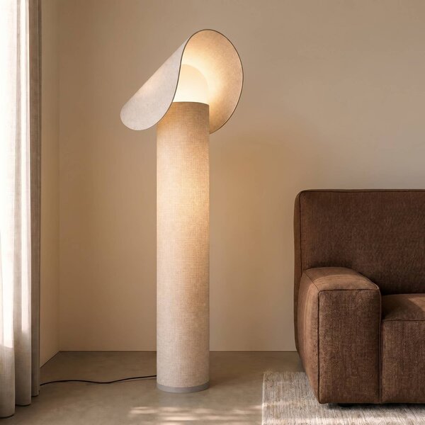 Lucande LED stojacia lampa Tamani, béžová, 100 cm, stmievateľná funkcia „dim to, Krémová / jantárovo žltá, Obývacia izba / jedáleň, Textil / látka / hodváb, Dizajn, Stojaca lampa