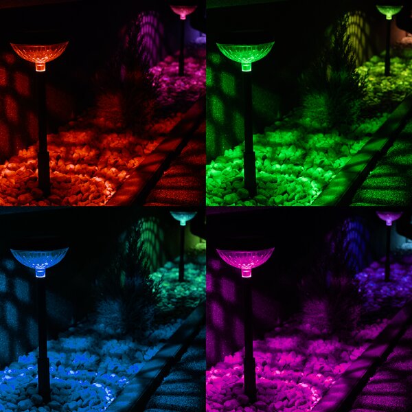 Exteriérové solárne svietidlo Tom, 1x transparentné/čierne plastové tienidlo, RGB, sada 2ks