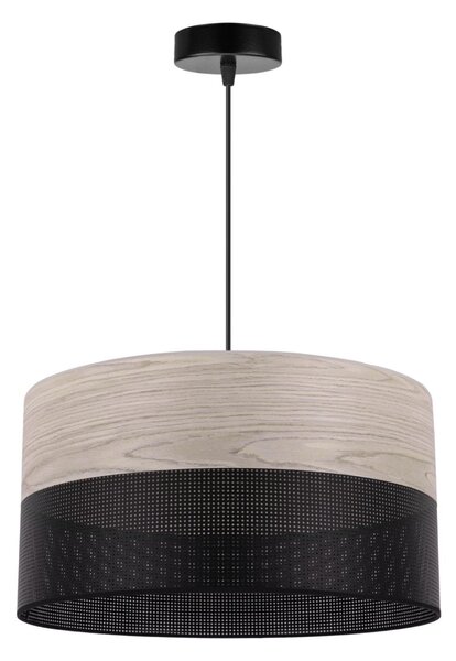 Závesné svietidlo Wood, 1x svetlobéžová dubová dýha/čierne PVC tienidlo, (fi 40cm)