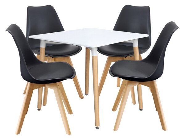Jedálenský stôl 80x80 UNO biely + 4 stoličky QUATRO čierne