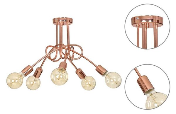 Stropné svietidlo Edison 5, medené telo svietidla