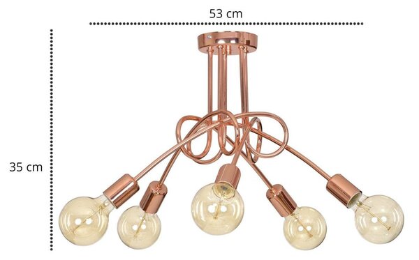Stropné svietidlo Edison 5, medené telo svietidla