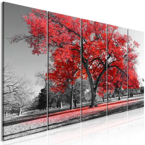 Obraz - Jeseň v parku - červená 200x80