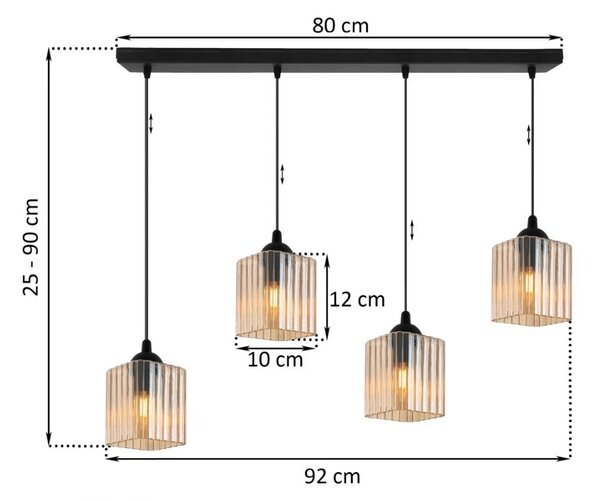 Závesné svietidlo Riffle Square, 4x medové sklenené tienidlo, b