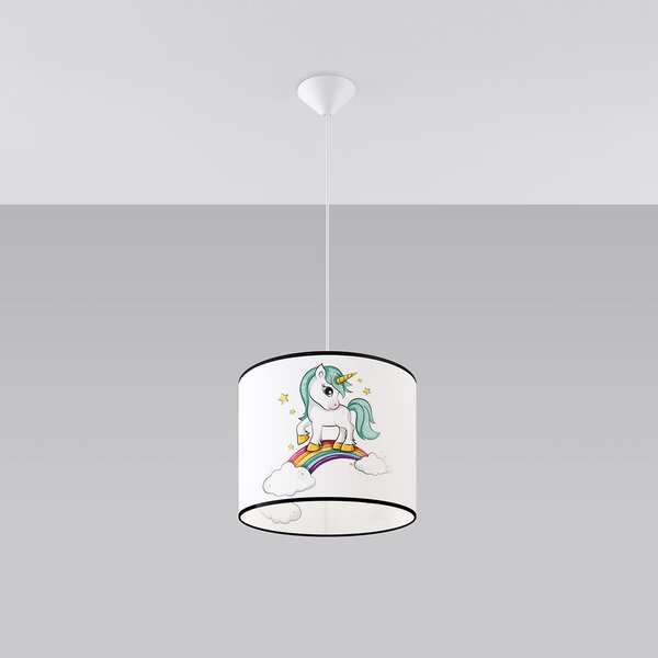 Detské závesné svietidlo Unicorn, 1x plastové tienidlo so vzorom, (fi 30cm)