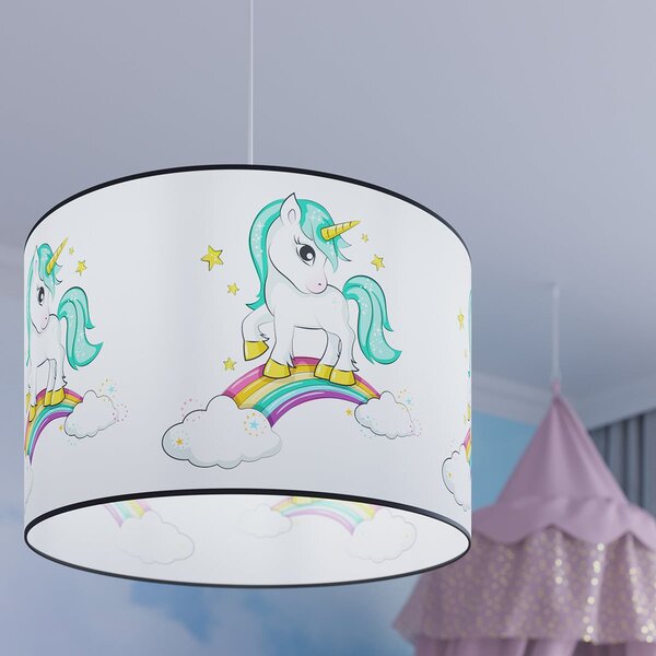 Detské závesné svietidlo Unicorn, 1x plastové tienidlo so vzorom, (fi 30cm)
