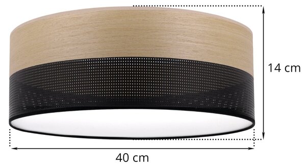 Stropné svietidlo Wood, 1x dýha zlatý dub/čierne PVC tienidlo, (biele plexisklo), (fi 40cm)