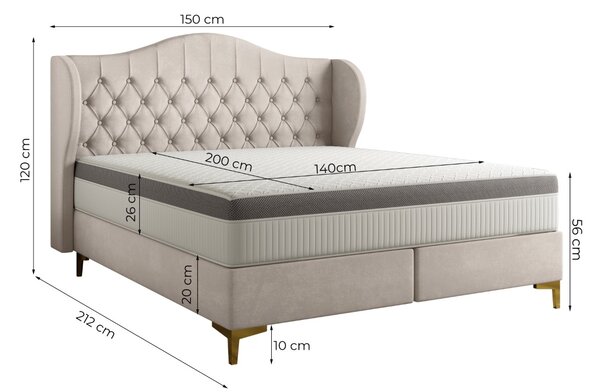 ČALÚNENÁ POSTEĽ MARIETTE 140 x 200 CHESTERFIELD
