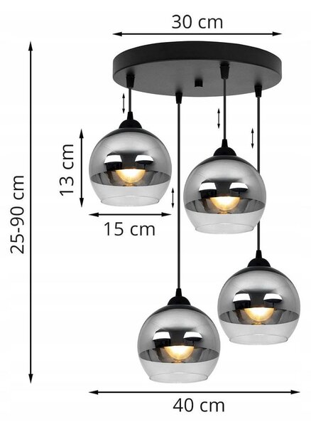 Závesné svietidlo Bergen, 4x chrómové/transparentné sklenené tienidlo (fi 15cm), o