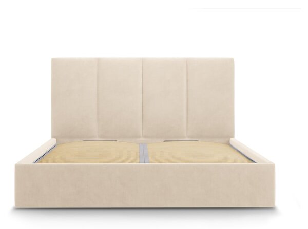 Béžová zamatová dvojlôžková posteľ Mazzini Beds Juniper, 160 x 200 cm