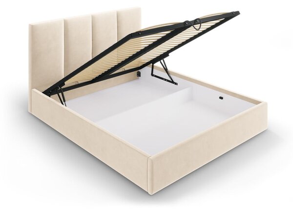 Béžová zamatová dvojlôžková posteľ Mazzini Beds Juniper, 160 x 200 cm