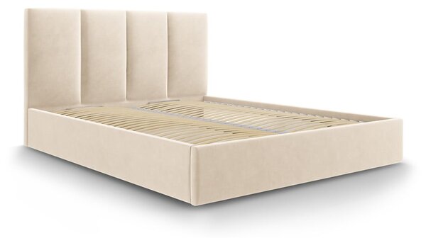Béžová zamatová dvojlôžková posteľ Mazzini Beds Juniper, 160 x 200 cm