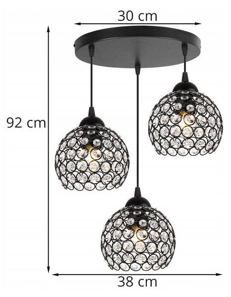 Závesné svietidlo Crystal, 3x čierne krištáľové tienidlo, o