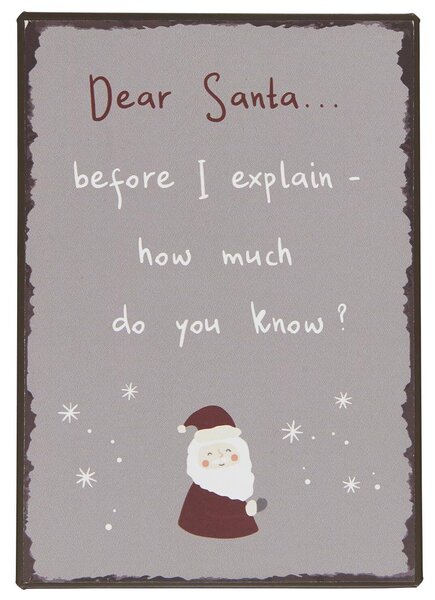 Plechová ceduľa Dear Santa how much do you know?