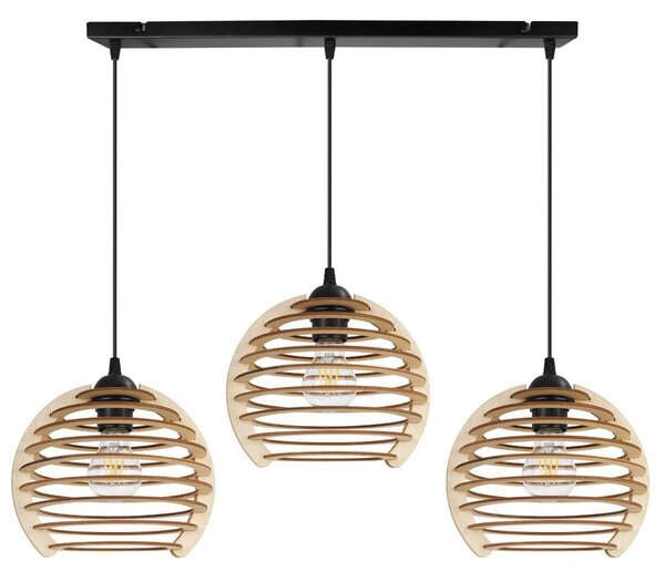 Závesné svietidlo Timber, 3x drevené tienidlo, n