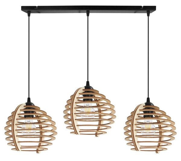 Závesné svietidlo Timber, 3x drevené tienidlo, n