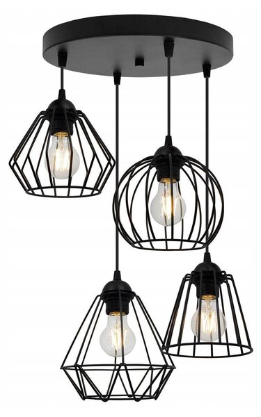 Závesné svietidlo Nuvola, 4x čierne drôtené tienidlo (mix 4 tvarov tienidla), o