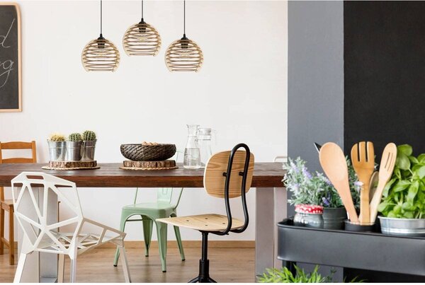 Závesné svietidlo Timber, 3x drevené tienidlo, n