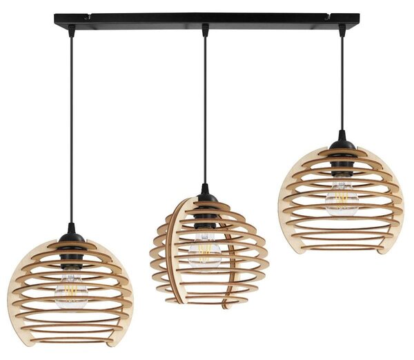 Závesné svietidlo Timber, 3x drevené tienidlo, n