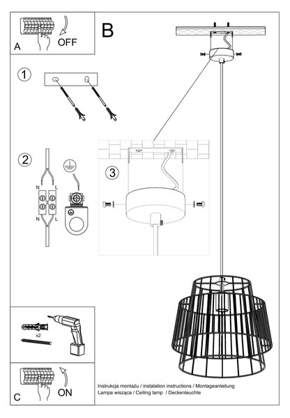 Závesné svietidlo Gate, 1x biele drôtené tienidlo