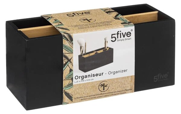 Kozmetický organizér Natureo 4, čierna/s drevenými prvkami