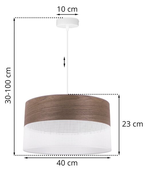 Závesné svietidlo Wood, 1x hnedá orechová dýha/biele PVC tienidlo, (fi 40cm)