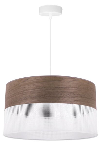 Závesné svietidlo Wood, 1x hnedá orechová dýha/biele PVC tienidlo, (fi 40cm)