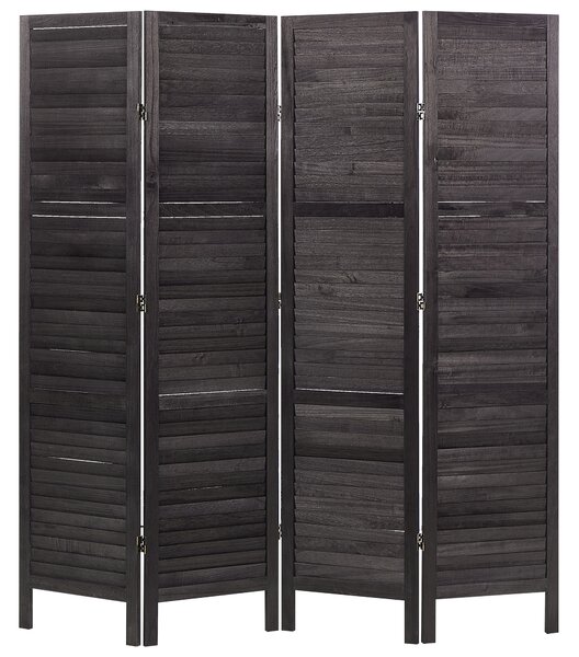 Paraván tmavohnedý drevo Paulownie preglejka 4 panely skladací dekoratívny predel obývacia izba spálňa tradičný dizajn