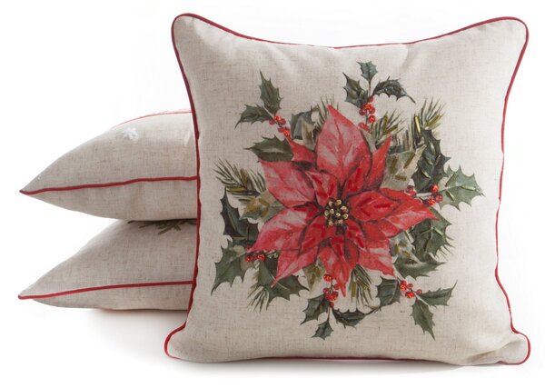VIANOČNÁ DEKORAČNÁ OBLIEČKA NA VANKÚŠ POINSETTIA 45X45 CM VZOROVANÁ