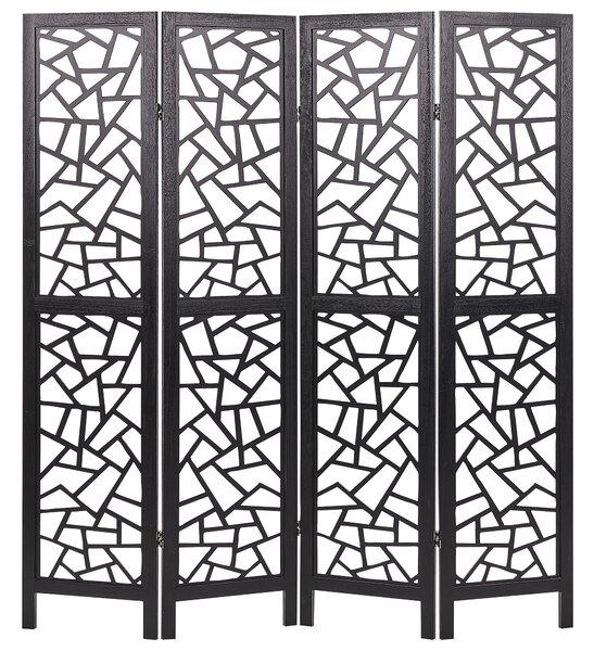 Paraván čierny drevo Paulownie MDF 4 panely skladací predel obývacia izba spálňa tradičný moderný dizajn