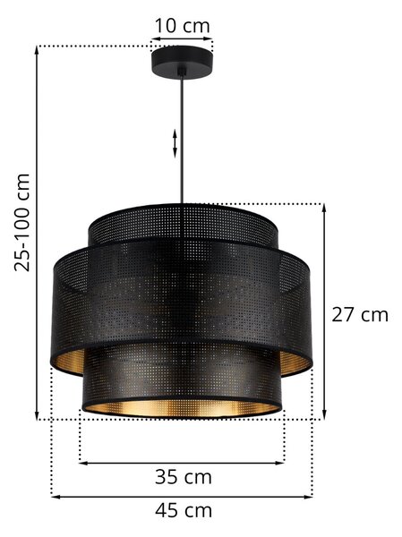 Závesné svietidlo Asti, 1x čierne PVC tienidlo, (fi 45cm), g