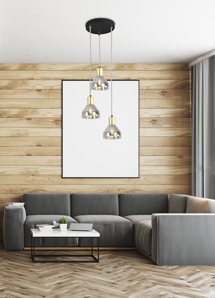 Čierno-zlatý závesný luster Gregory pre žiarovku 3x E14 s guľatou základňou – LED lustre a svietidlá > Kolekcie svietidiel > Kolekcia