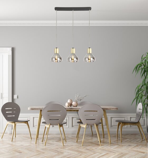 Čierno-zlatý závesný luster Gregory pre žiarovku 3x E14 – LED lustre a svietidlá > Kolekcie svietidiel > Kolekcia svietidiel GREGORY