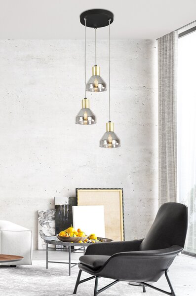 Čierno-zlatý závesný luster Gregory pre žiarovku 3x E14 s guľatou základňou – LED lustre a svietidlá > Kolekcie svietidiel > Kolekcia