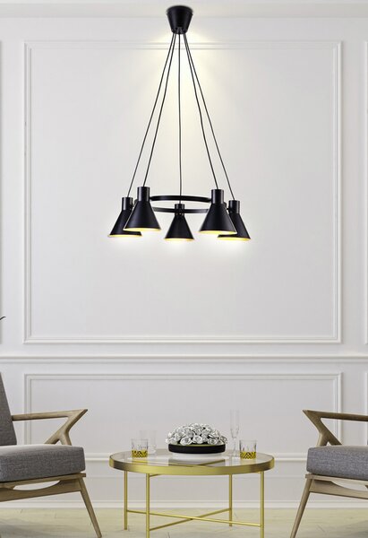 Čierno-zlatý závesný luster More pre žiarovku 5x E27 – LED lustre a svietidlá > Kolekcie svietidiel > Kolekcia svietidiel MORE