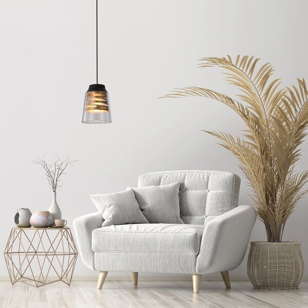 Čierno-zlatý závesný luster Fresno pre žiarovku E27 – LED lustre a svietidlá > Kolekcie svietidiel > Kolekcia svietidiel FRESNO