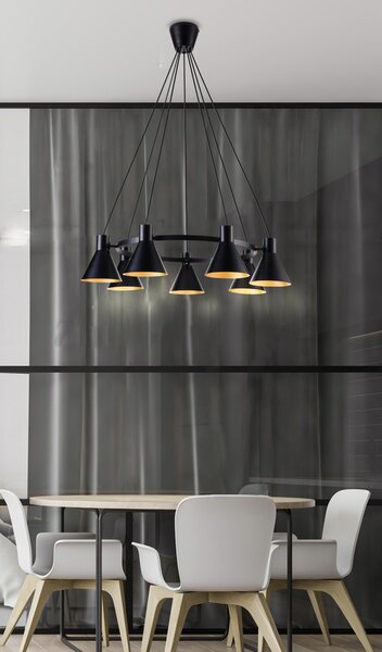 Čierno-zlatý závesný luster More pre žiarovku 7x E27 – LED lustre a svietidlá > Kolekcie svietidiel > Kolekcia svietidiel MORE
