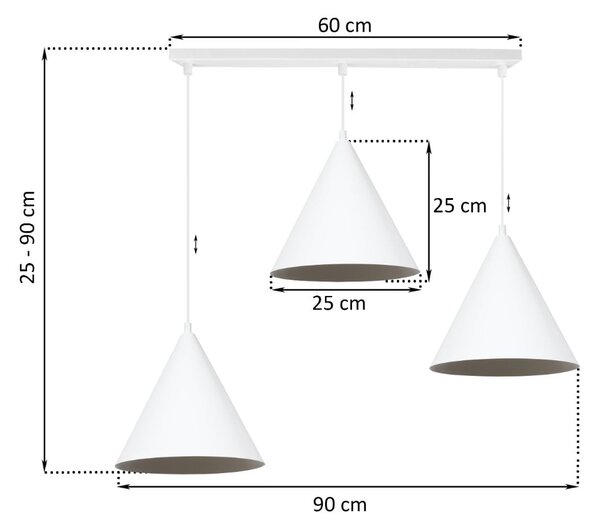 Závesné svietidlo Soho, 3x biele kovové tienidlo, (fi 25cm)