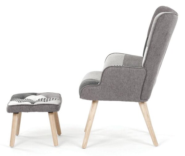 AK-305B PWBK2, Relaxačné kreslo ušiak s taburetom, viacfarebná patchwork látka