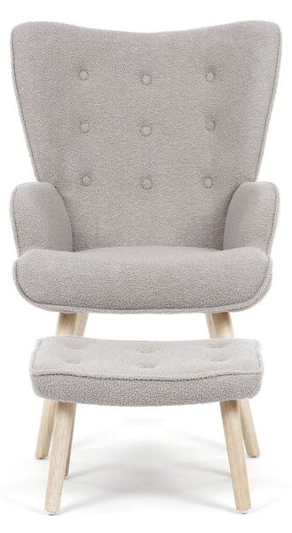 AK-319 GREY2, Relaxačné kreslo, ušiak, s taburetom, sivá bouclé látka
