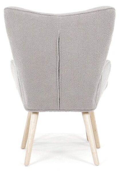 AK-319 GREY2, Relaxačné kreslo, ušiak, s taburetom, sivá bouclé látka