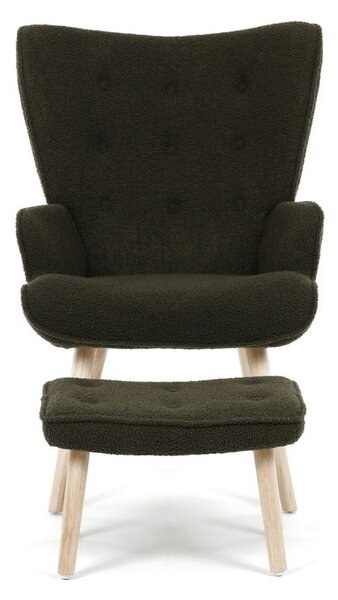 AK-319 GRN2, Relaxačné kreslo, ušiak, s taburetom, zelená bouclé látka