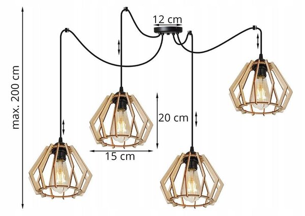 Závesné svietidlo Timber, 4x drevené tienidlo
