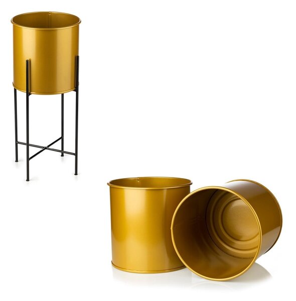 KOVOVÝ KVETINÁČ SO STOJANOM GLAMOUR 55X24 CM ZLATÁ/ČIERNA