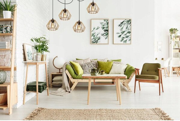 Závesné svietidlo Timber, 4x drevené tienidlo
