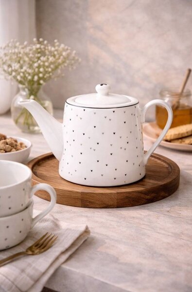 Biela porcelánová kanvička so srdiečkami Lovely Day - 23*14*14 cm / 1000 ml - Clayre & Eef