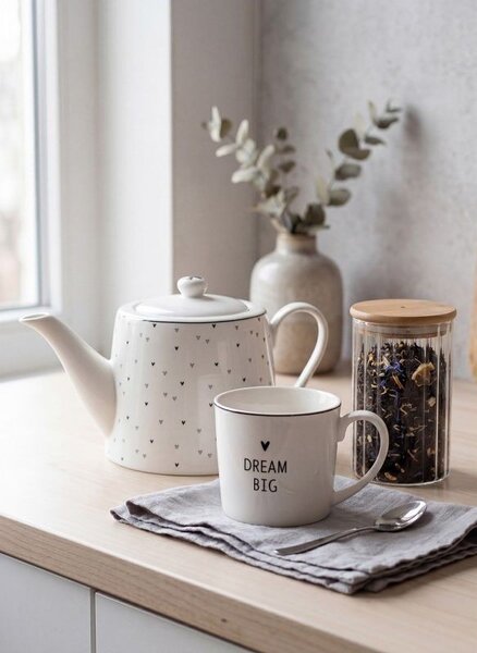Biela porcelánová kanvička so srdiečkami Lovely Day - 23*14*14 cm / 1000 ml - Clayre & Eef