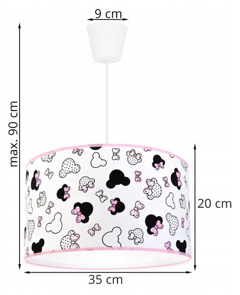 Detské závesné svietidlo Minnie, 1x textilné tienidlo so vzorom, (fi 35cm)